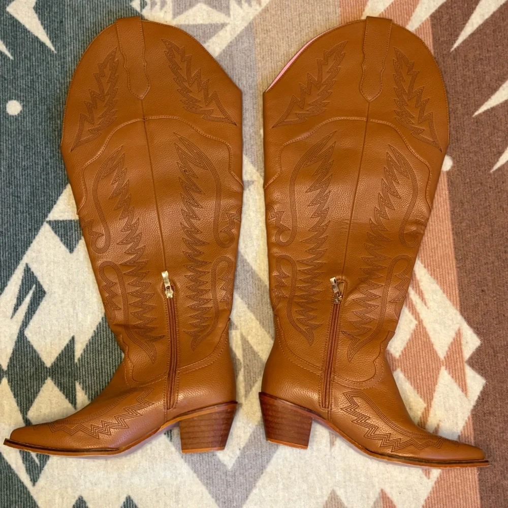 Southern Fried Chics Brown Knee High Western Boot Cowgirl Cowboy Boots Size 7W - Picture 7 of 15